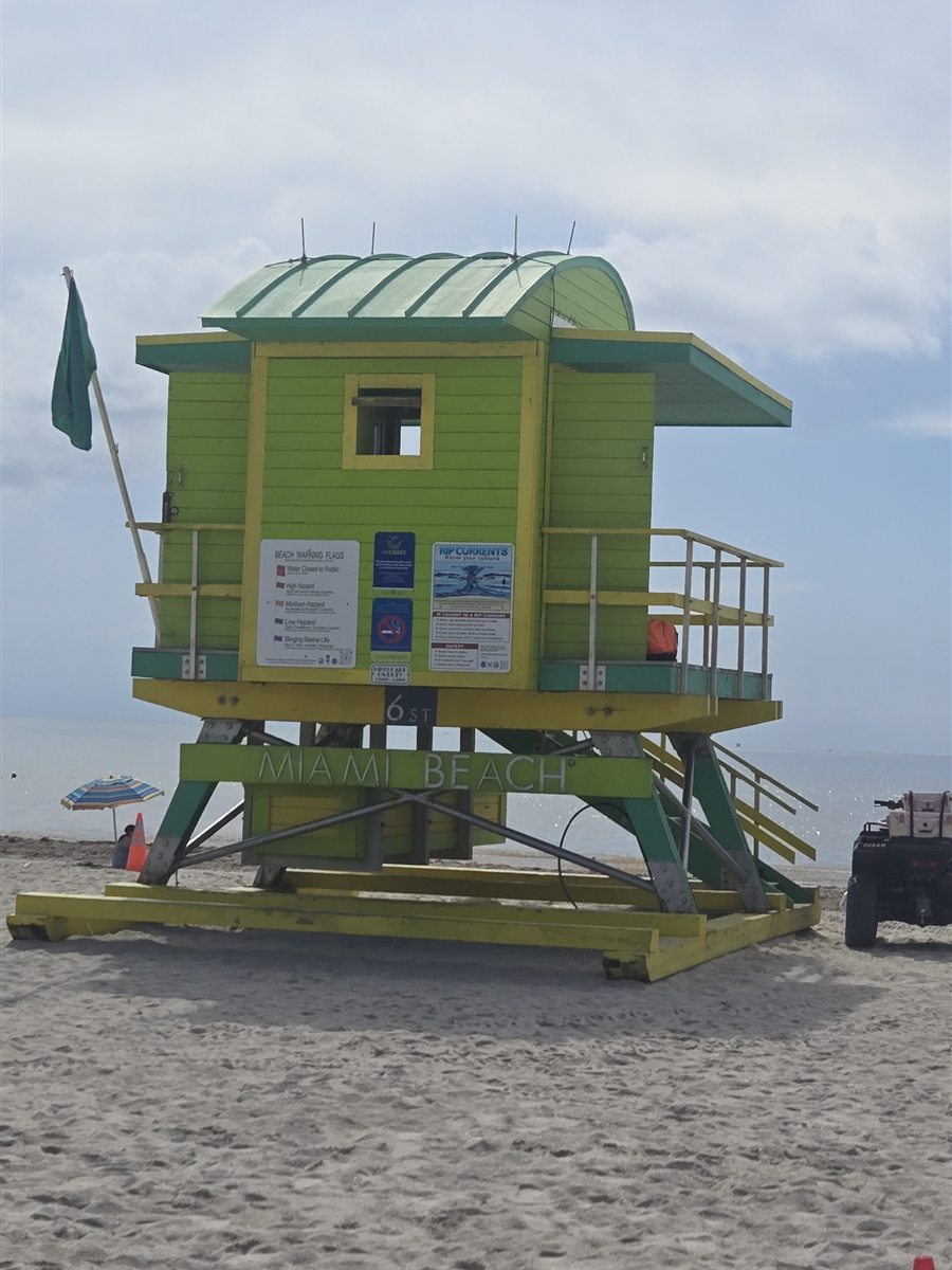 Green lifeguard tower on South Beach, Miami
