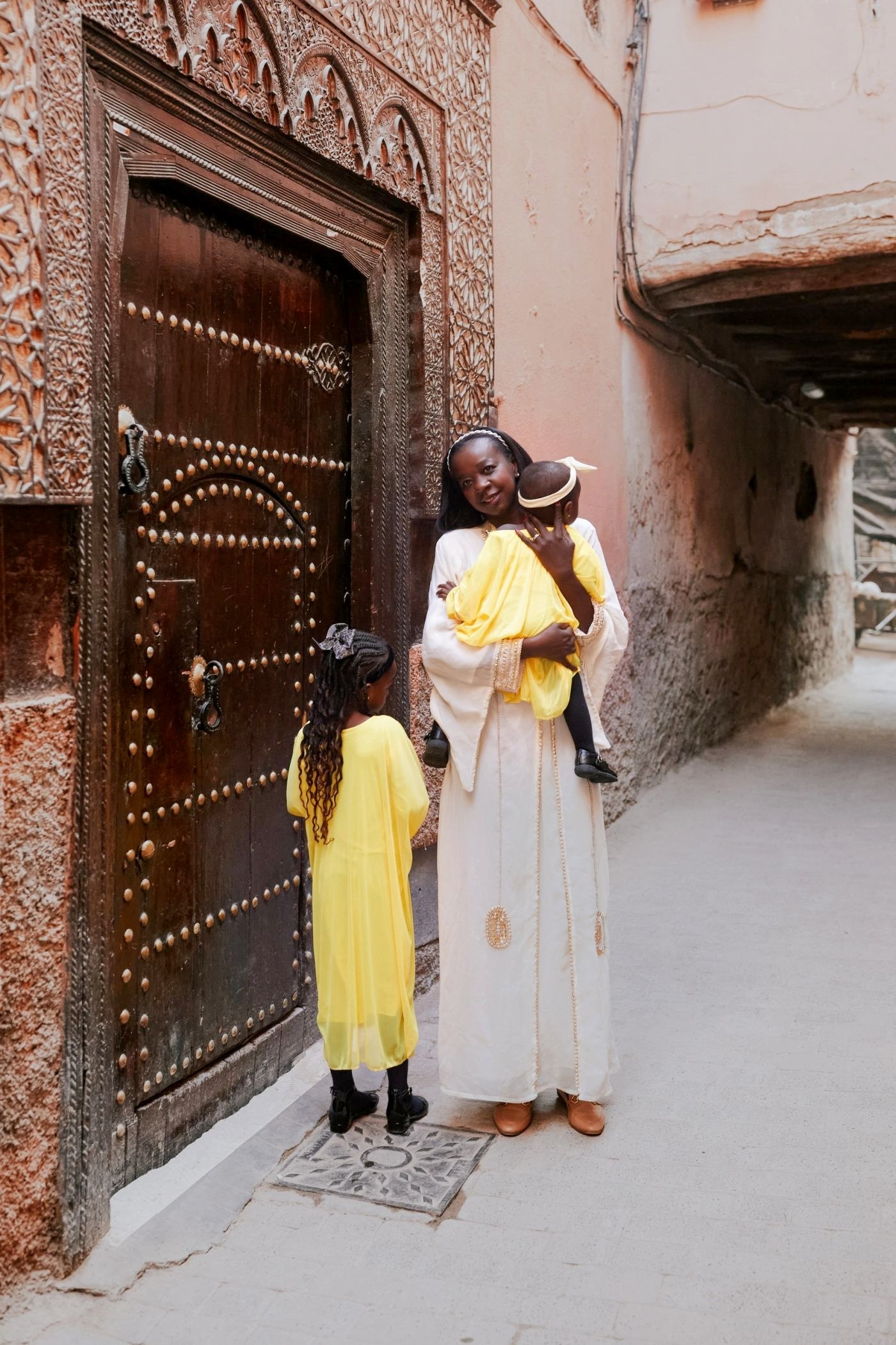 Samira and her kids in yellow in Morocco
